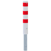Barrier bollard | tubular steel  152 x 3.2 mm | removable | with triangular lock or profile cylinder lock | hot-dip galvanized and white coated withthree red reflecting stripes | removable, with triangular lock